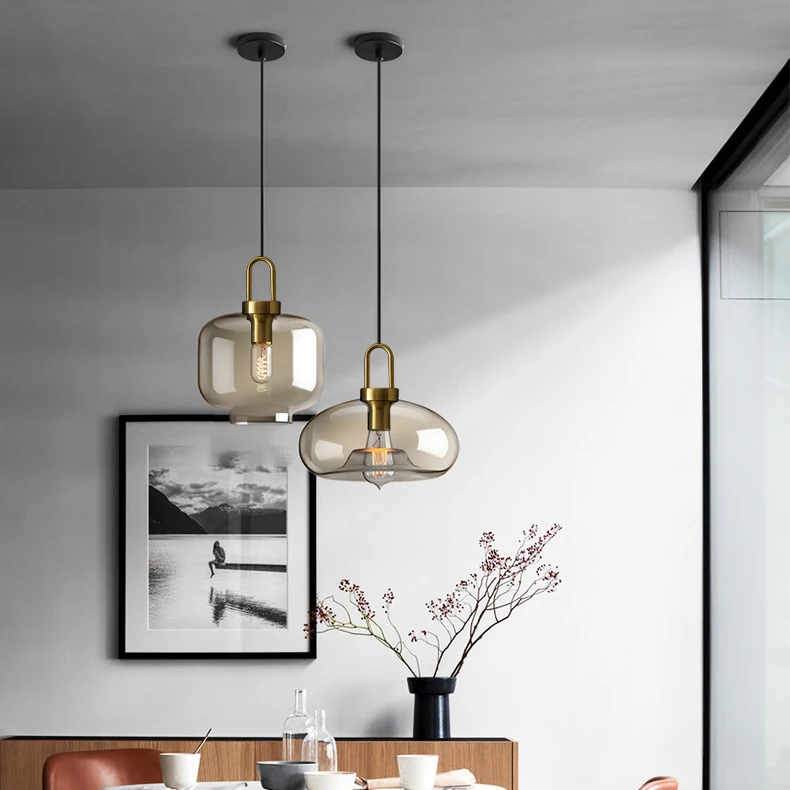 Modern Simple Glass Pendant Light Nordic Restaurant Goldfish Bowl Glass ...