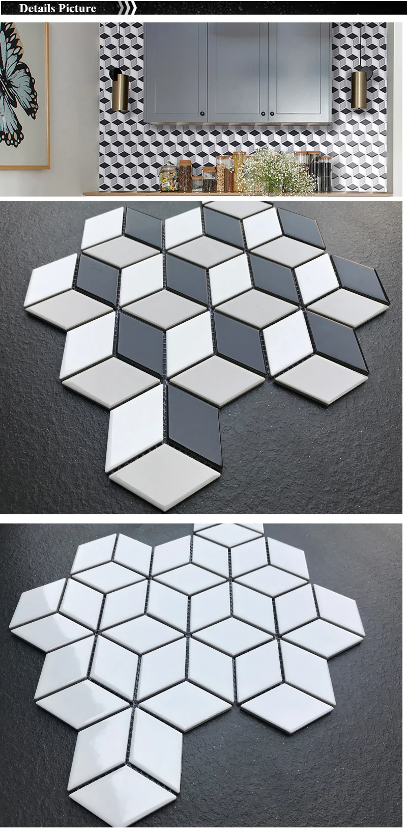 Mosaic Tile White Glazed Hexagonal Ceramic New 3d Interior Wall Hexagon Porcelain for Euro Style Kitchen Wall Design