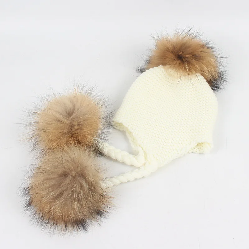 New Autumn Winter Hat for Kids Baby Ponytail Beanie 15 CM Real Fur