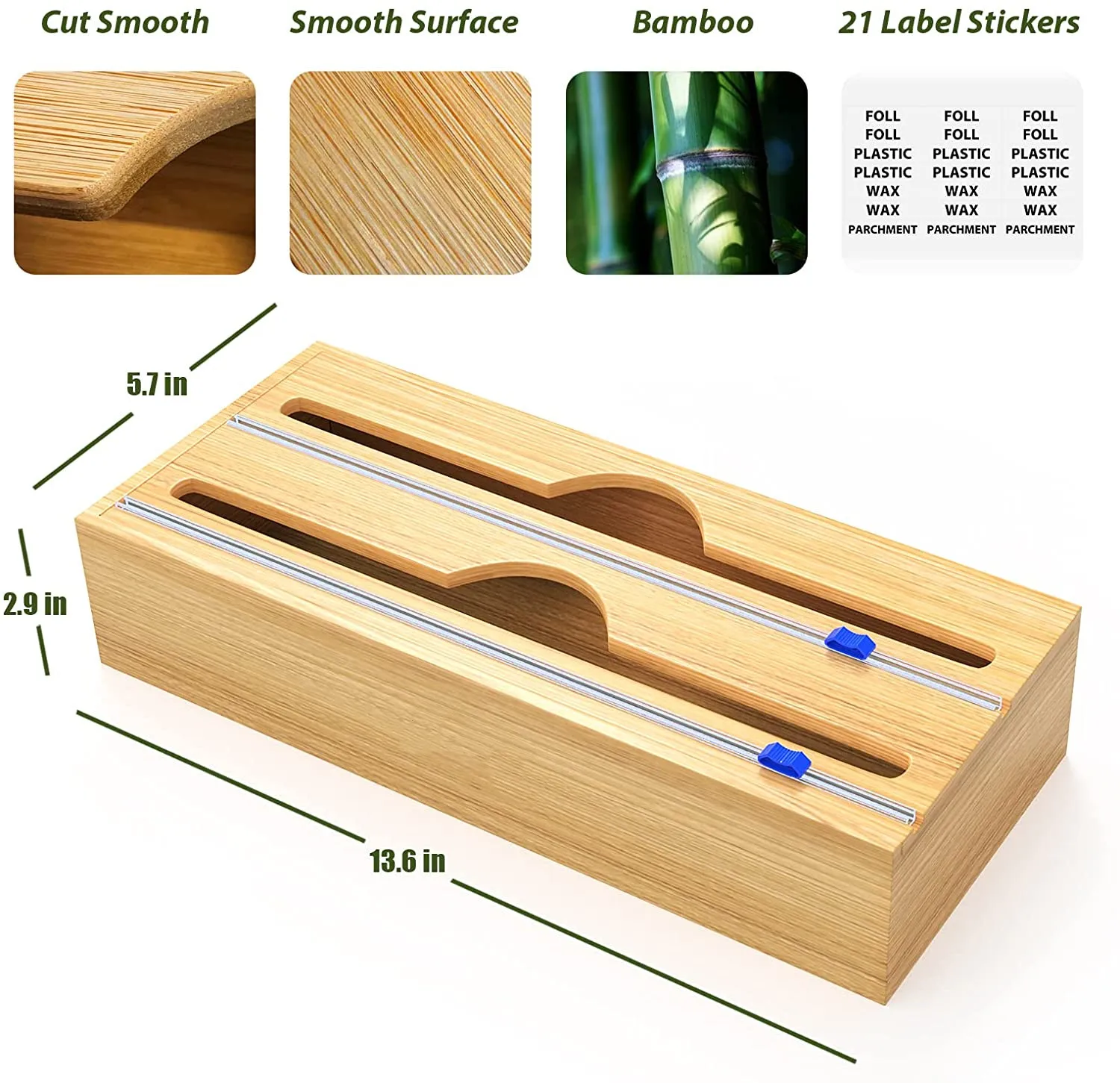 Foil Dispenser Cling Wrap Dispenser 2 In 1 Bamboo Foil Organizer