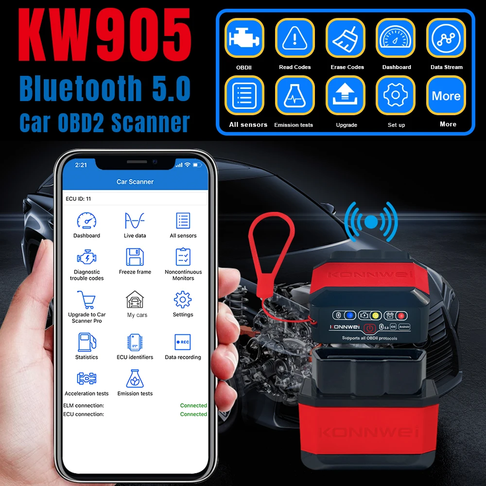 Scanner OBD2 Bluetooth Pour Voiture - Diagnostic Moteur, Compatible Android/Windows, Mini Format