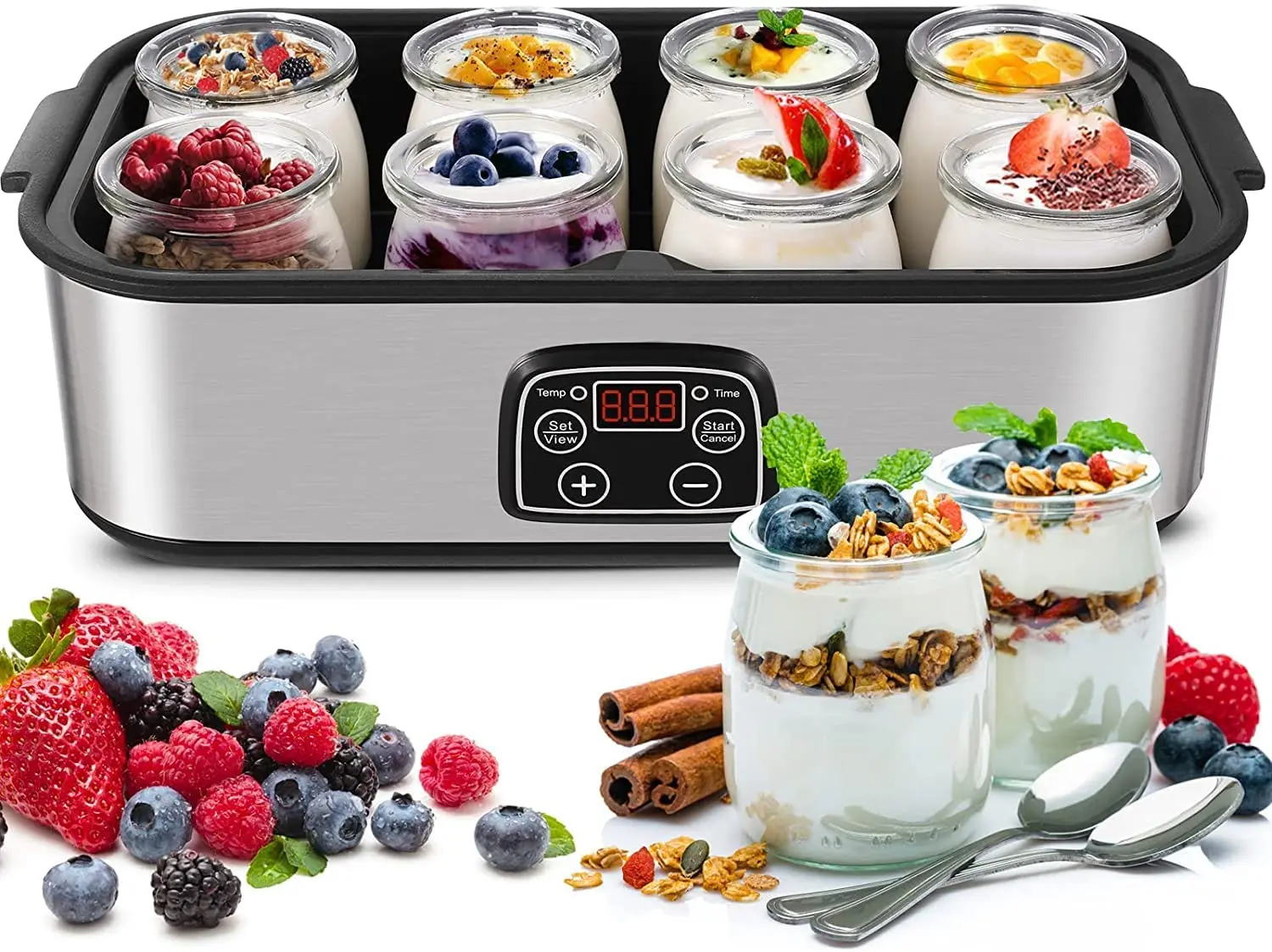 Yogurt Maker Temperature Control With Lcd Display And 8 X 180ml Glass