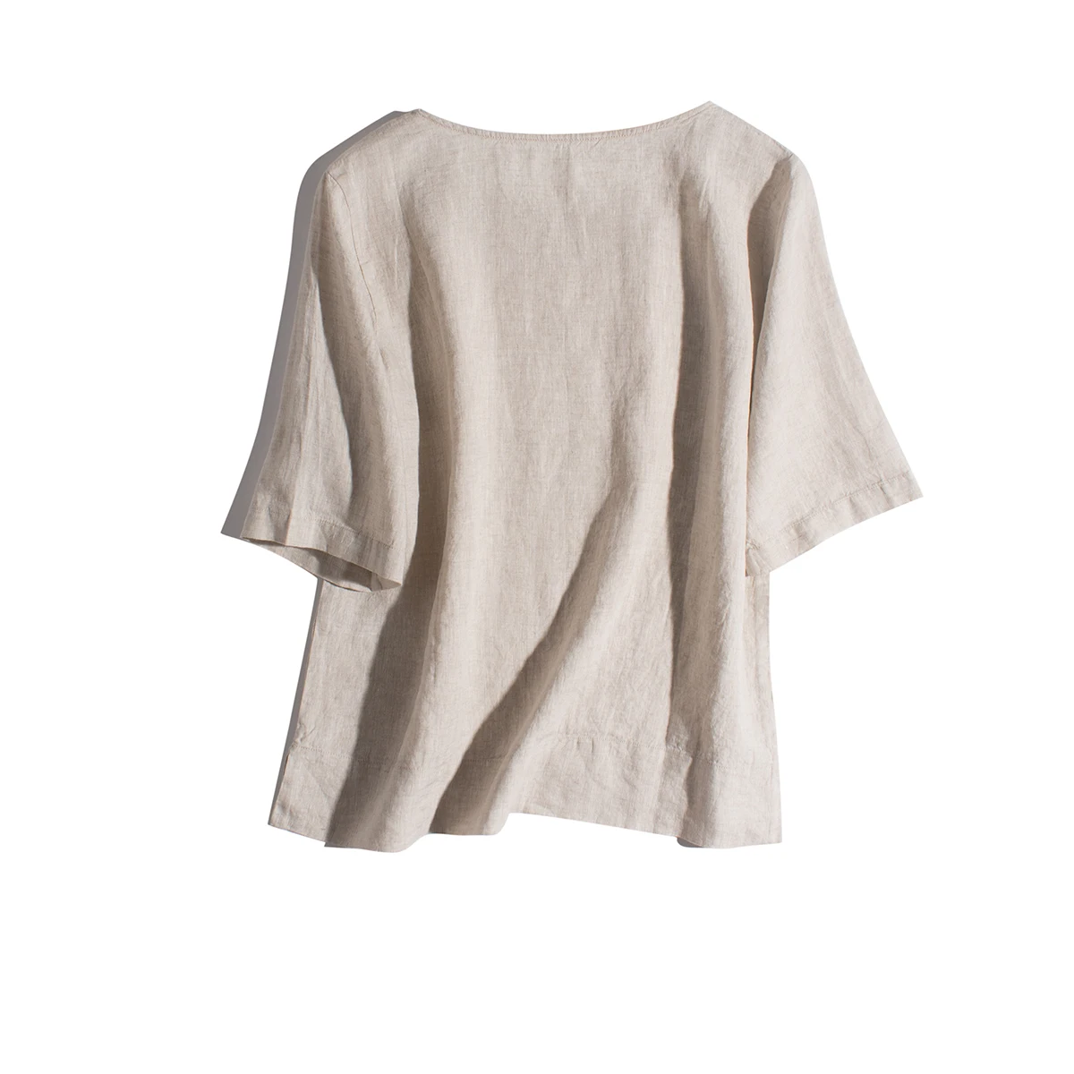 Pure Linen Flax Fabric Made Women Casual Summer Blouses Shirt Short