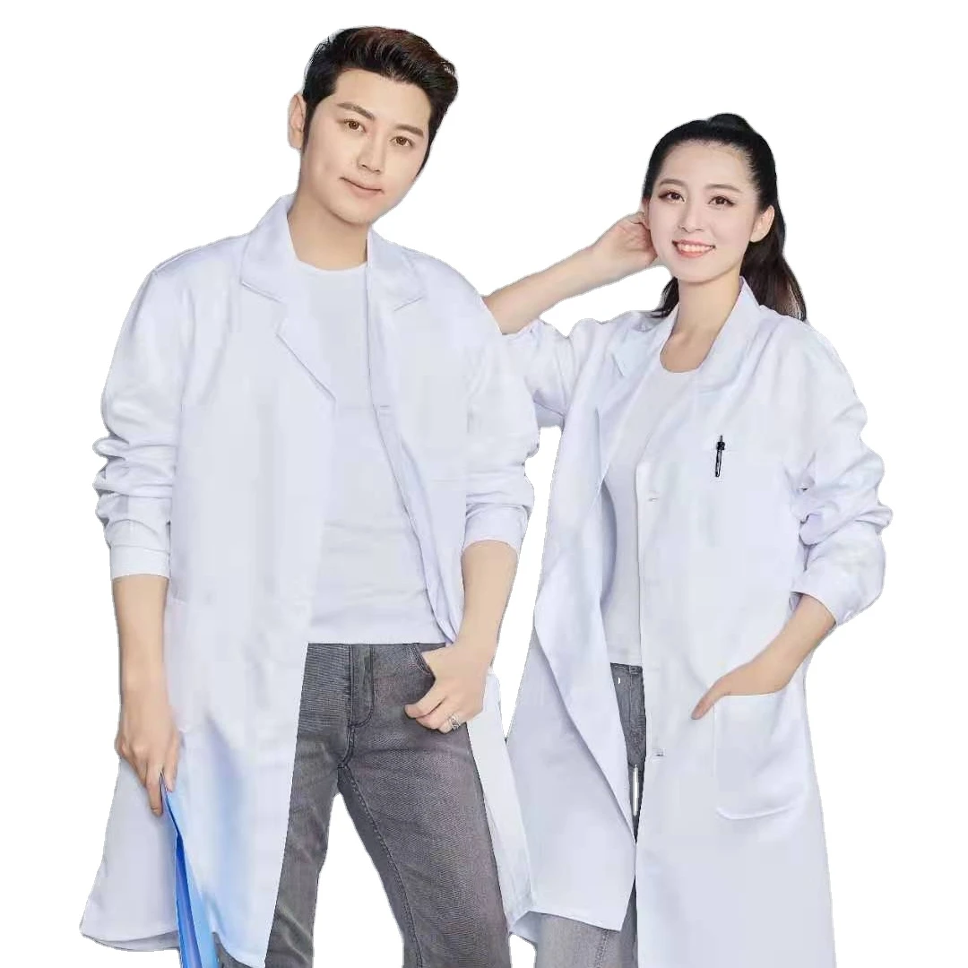 Unisex White Lab Coat Medical Doctor Coats Long Jackets Nursing Clothes S-2XL US 
