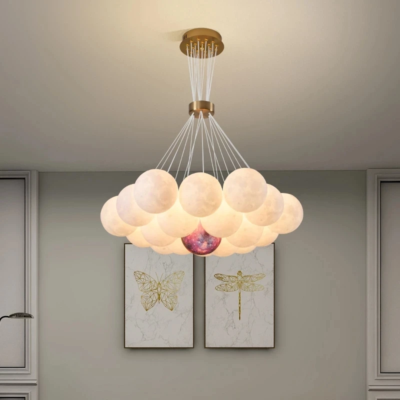 Nordic Style 3D Printing Planet LED Pendant Lights Hotel Hall Livingroom Bedroom Decoration Luminaire Suspension Light Fixtures