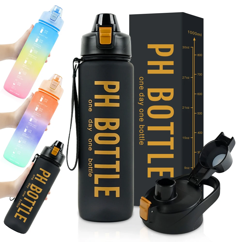 Bouteille D'eau Motivationnelle 32oz Avec Marqueur De Temps - Tritan Bleu, étanche Et Durable