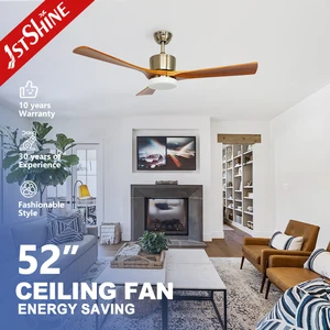 1stshine LED Ceiling Fan 52 Inches Solid Woo Blades Copper Color Fancy Ceiling Fan with LED Lighting