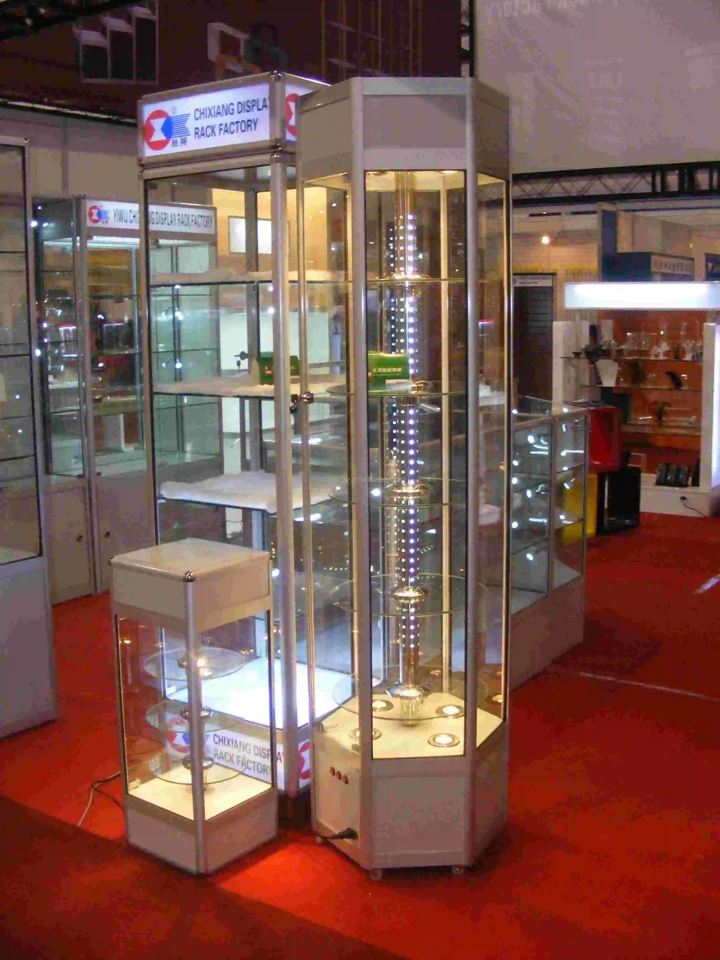 Hexagonal Electrical Revolving Glass Display Cabinet/revolving Glass showcase with Lock