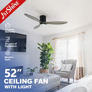 1stshine LED Ceiling Fan Lamp 52 Inches Low Noise DC Motor Wooden Flush Mounted Ceiling Fan with Lighting