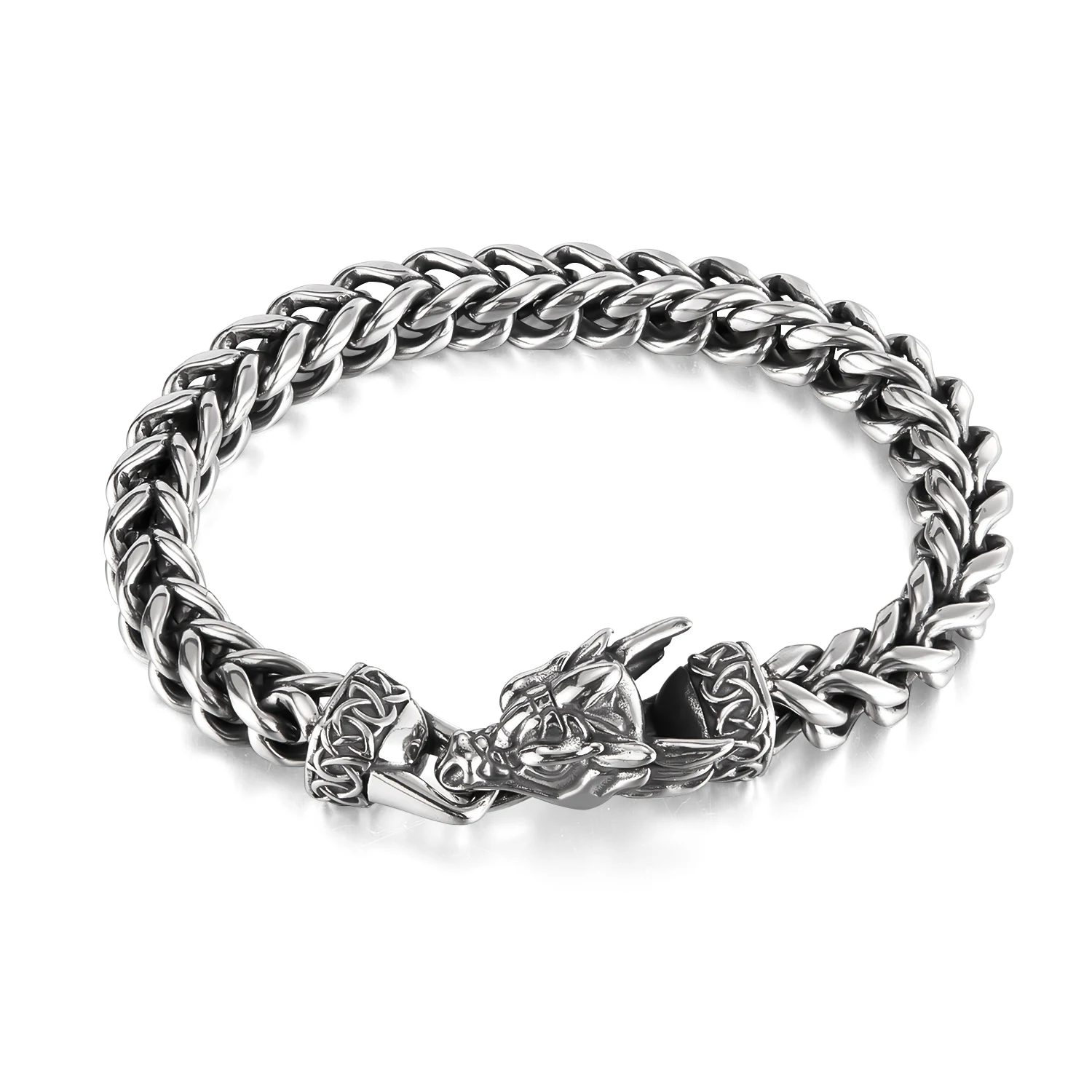 Punk Jewelry Dragon Head Connected Clasp Stainless Steel Bracelet 