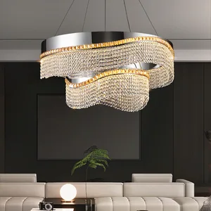 Remote Control Hanging Lamp Modern Nordic Steel Metal Crystal Led Chandelier Suspensions for Dinning Room