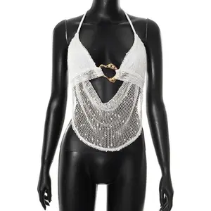 Dropshipping 2026 Summer Hot Sexy Fashion Crop Top Mesh Hollow Out Hot Sexy Women tank Tops