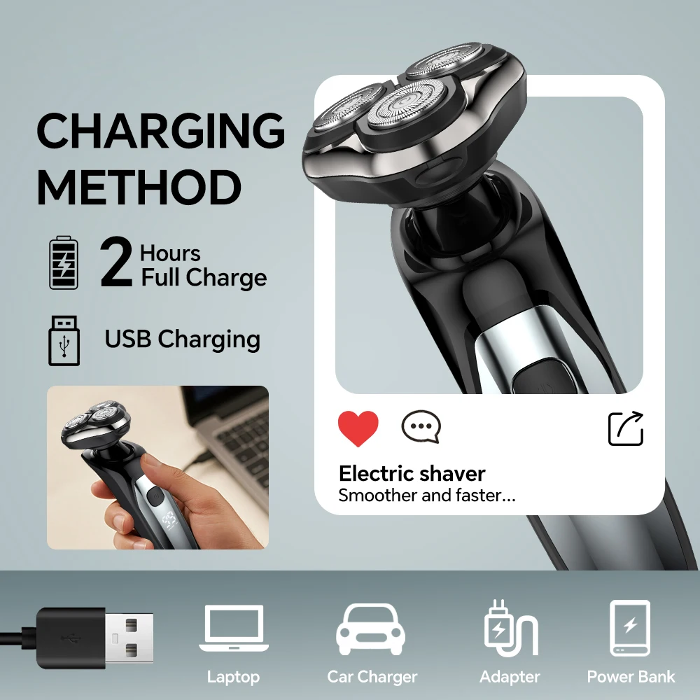 Men's Electric Shaver Floating Three-Blade Design Multifunctional USB Charging Exclusive for Beard Shaving for Household RV Use factory