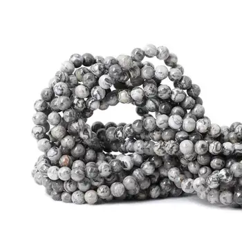 wholesale loose gemstone grey earth jasper plain round beads simple healing stone natural beads for bracelet jewelry making