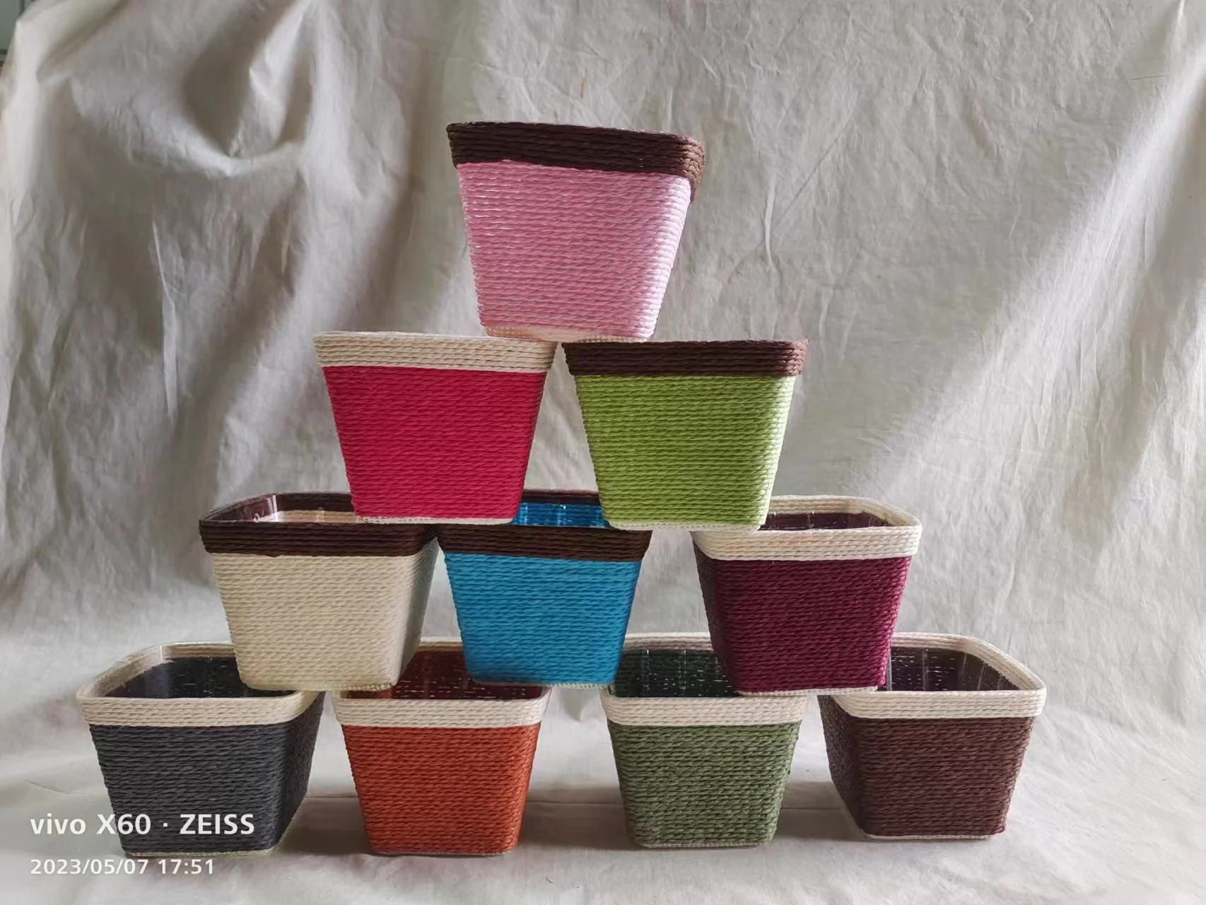 Small Paper Rope Plant Basket Woven Coiled Basket For Decorative