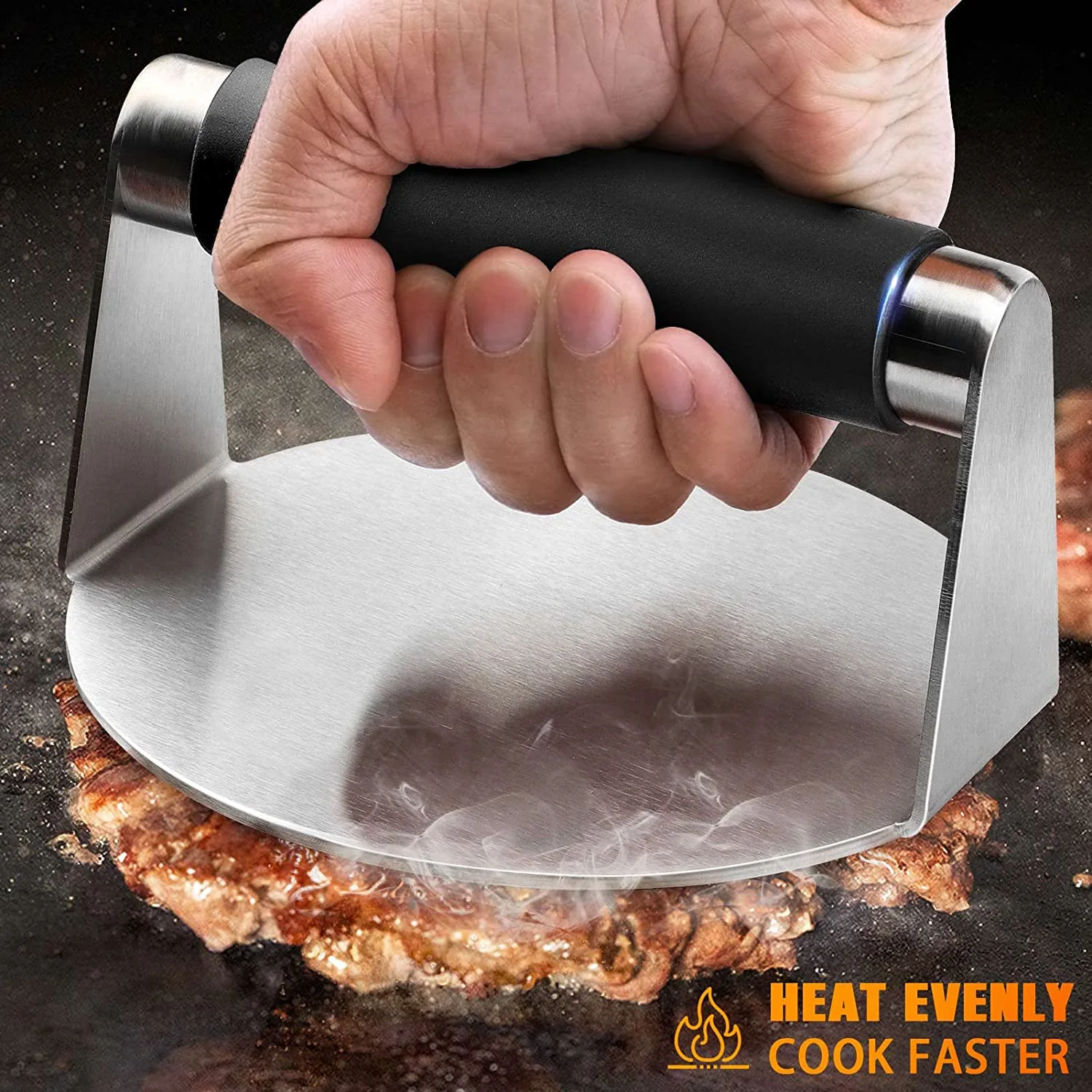 5.8 Inch Stainless Steel Burger Smasher Press With Antiscald Handle