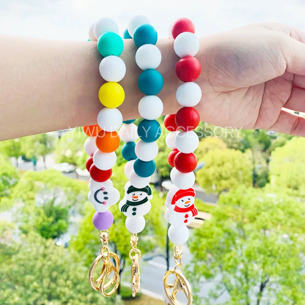 Halloween Key Chain Custom Monogram Engraved Disc Wood Beaded Bracelet