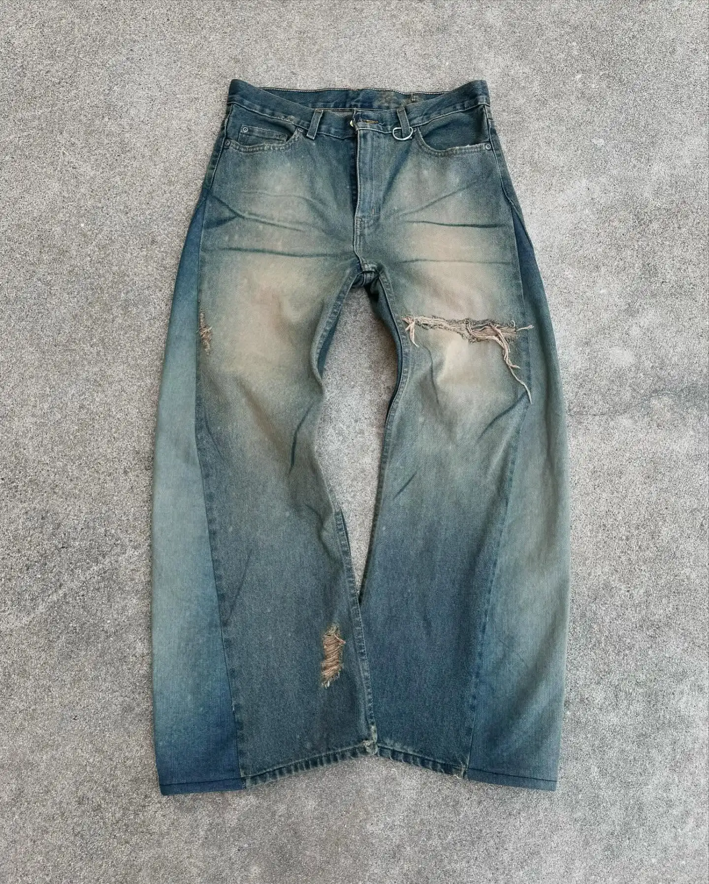 Custom Logo High Quality Washed Denim Jeans Pants Back Pocket Button Oversized Straight Streetwear Men's Baggy Jeans