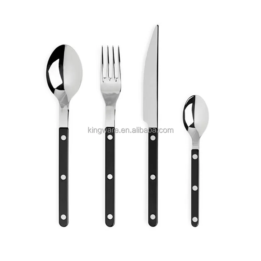 Knotted Wood Or Plastic Handle Dinner Set Wedding Hotel Luxury High Quality 304 Stainless Steel