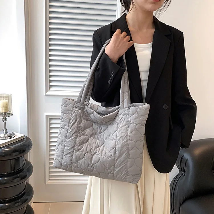 Travel Shoulder Nylon Puffer Bag Winter Quilted Puffy Puffer Tote Bags for Women