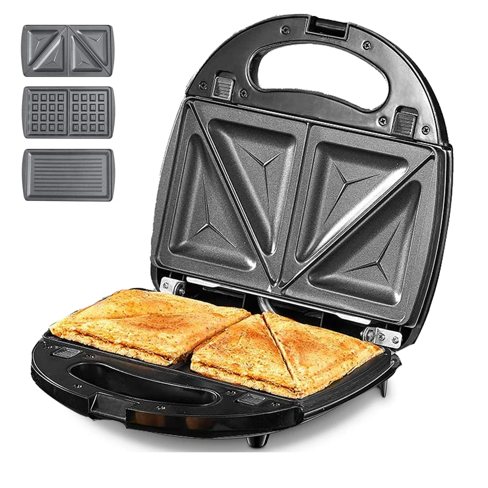 Sunvivi 3-in-1 Sandwich & Waffle Maker - 850W Electric Grill With Removable Plates, Glass Top & Cool-Touch Handle