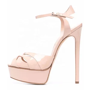 Trendy Girls Hot High Heel Sandals Shiny Leather Platform Heels Ankle Strap Stiletto Elegant Summer Women Shoes