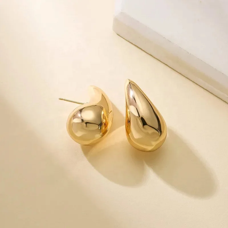Thick Teardrop Stud Earring Gold Color Chunky Dome Ear Studs for Women Girls Trendy Stainless Steel Jewelry Wedding Gift