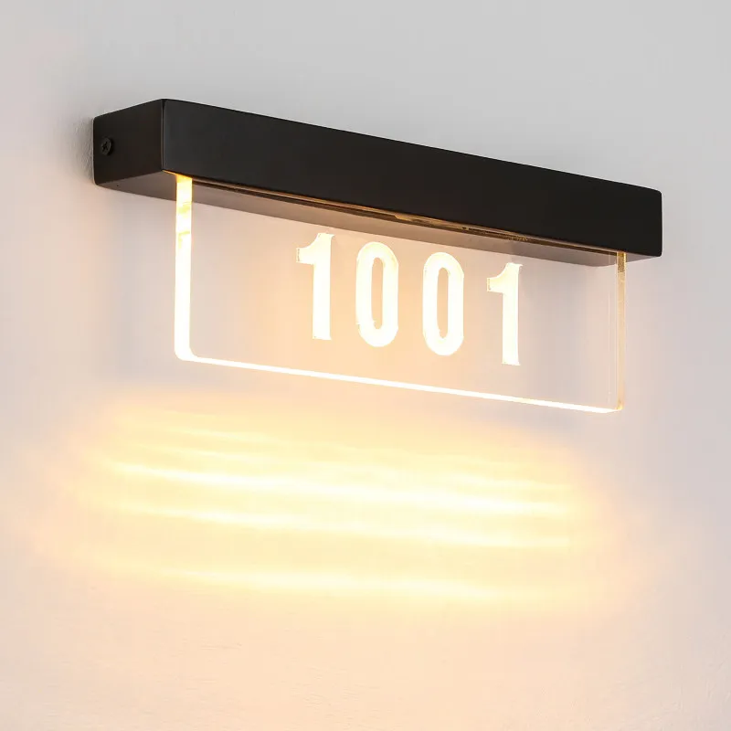 لوحة اسم الغرفة المخصصة للفنادق مع رقم الغرفة، مزودة بتقنية LED، مصنوعة من الأكريليك، تُستخدم كعلامة تعريفية على الجدران، طراز MP32