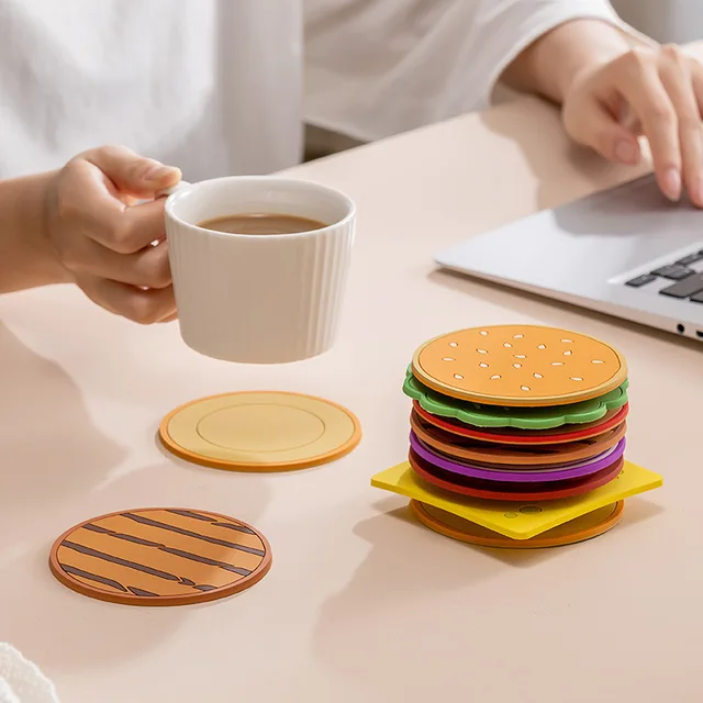 8pcs Decor Drink Coasters Cute Burger Cup Pad Burger Coasters for Drinks