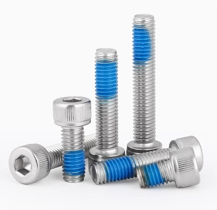 product customized steel countersunk flat pan head threadlock screws bolt anti loosening blue nylon patch locking thread nylok screw-63