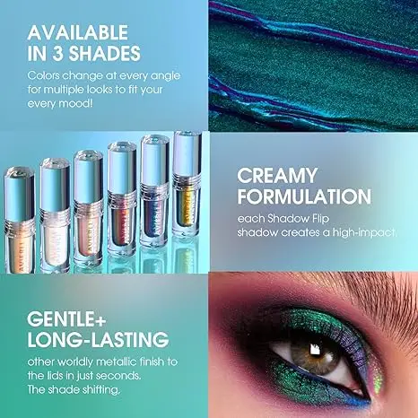 AVIERLL Shimmer Quick Drying Multi Chrome Glitter Liquid Metallic Makeup Talc Free Eyeshadow Glitter Duochrome Liquid Eyeshadow