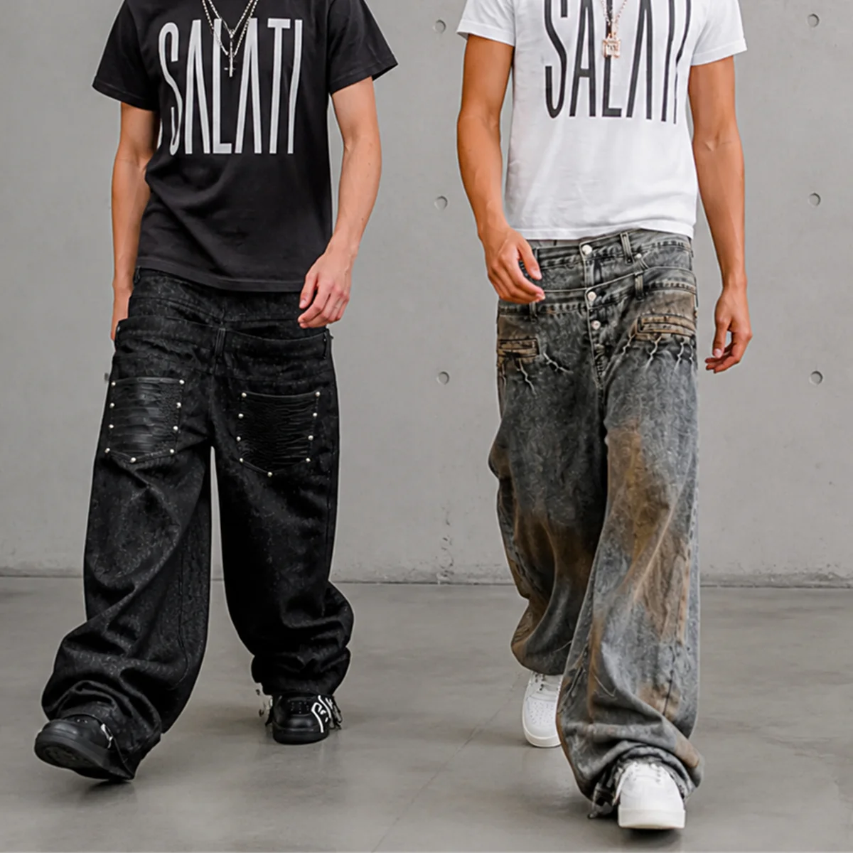 Wholesale Black Mens Jeans Raw Denim Super Baggy Wide Leg Button Fly Floor Length Y2K Streetwear Fashion Men Denim Jeans gallery 2