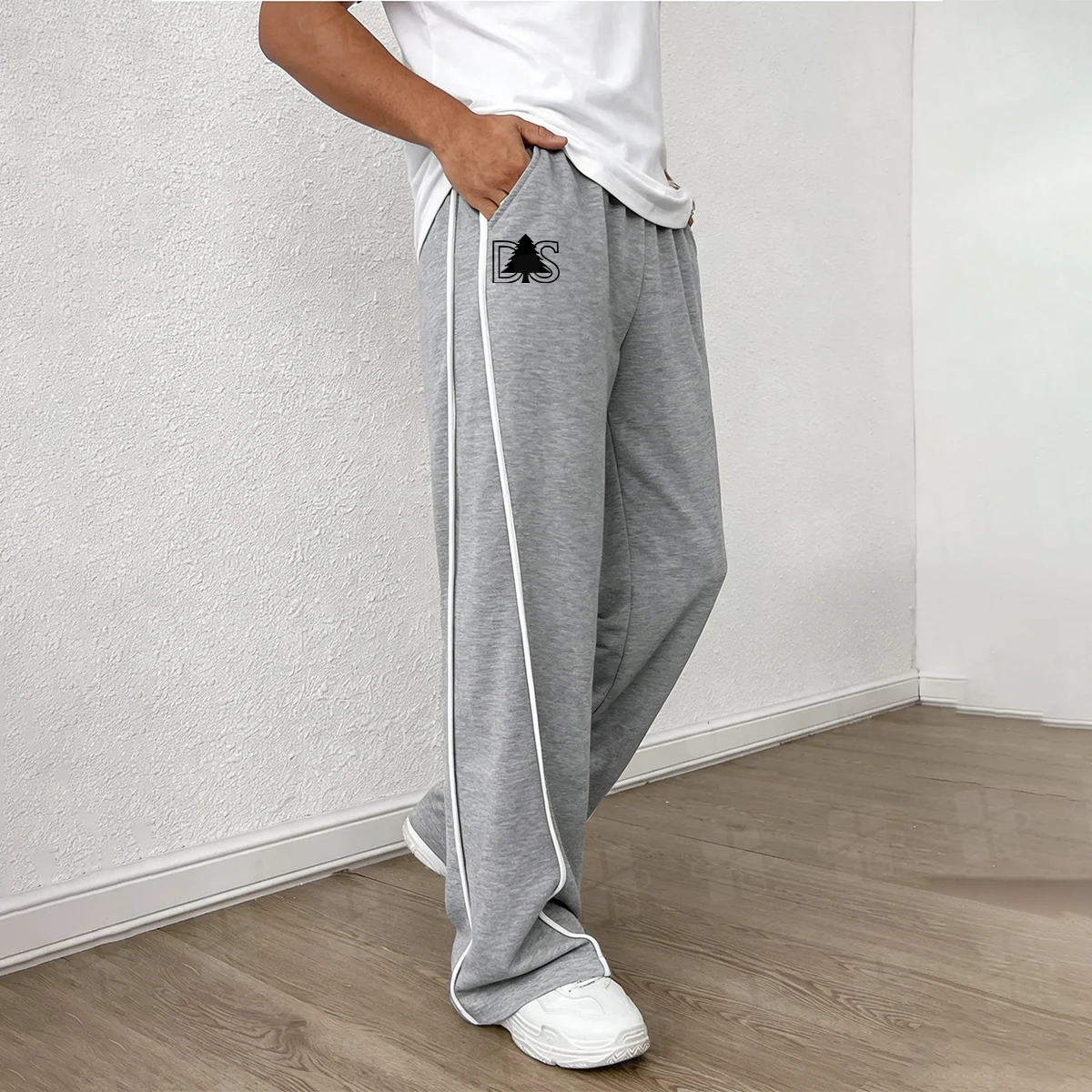 Elastic Waist 100% Cotton Design Sweat Pants Drawstring Oversized Baggy Sweatpants Straight Cut Pants for Men