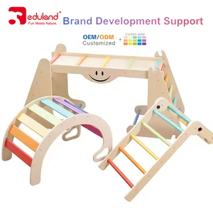 Wooden Pickler Triangle Set With Ramp Montessori Foldable Climbing Triangle for Toddler Montessori Indoor Wooden Climbing Frame