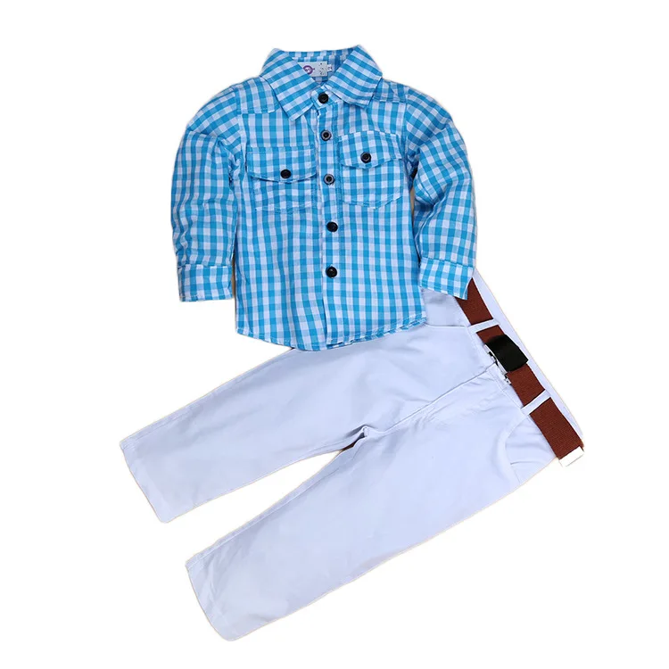 Wholesale preppy style plaid button cotton girls clothing sets