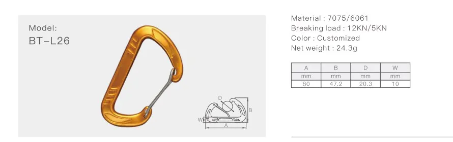 Hammock Wire Rope Spring Hooks 12kn Rock Climbing Clips Lanyard Karabiner Aluminium Round Carabiner