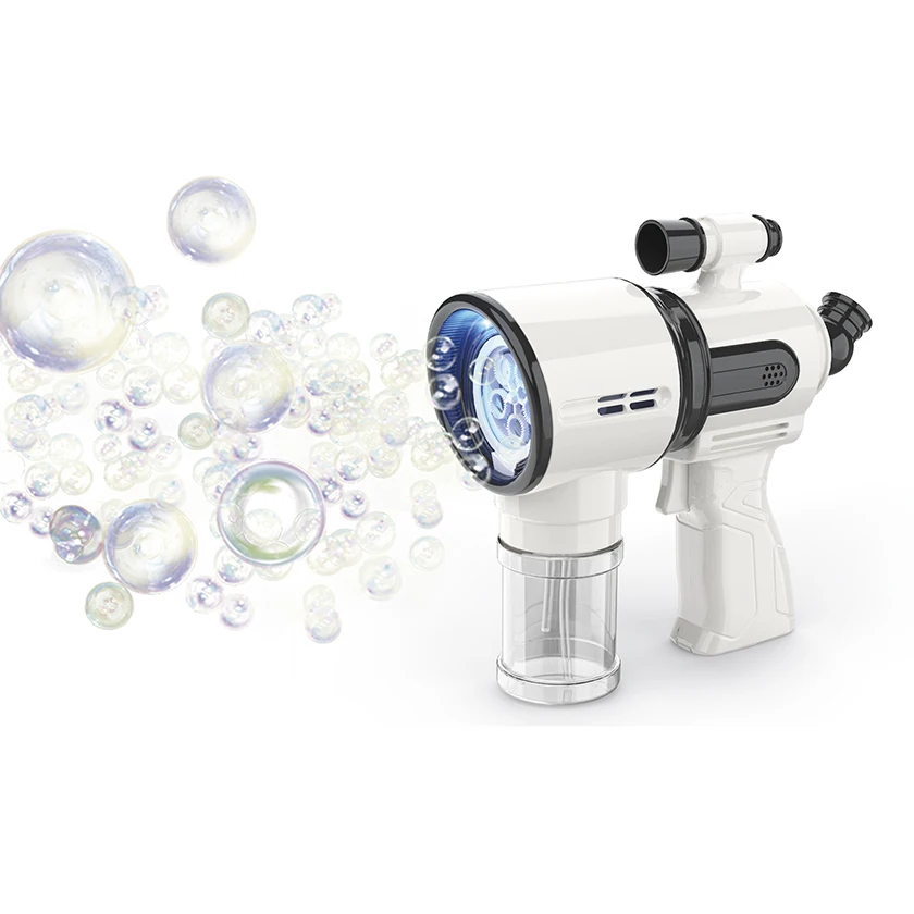 Электрический однокнопочный автоматический телескоп для пузырей светодиодный пузырьковый бластер игрушки с подсветкой и музыкой 2 бутылки пузырьки 80