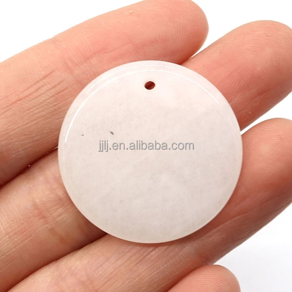 Natural crystal white jade pendant, 30mm round chip shape single hole DIY necklace accessories, energy meditation ston