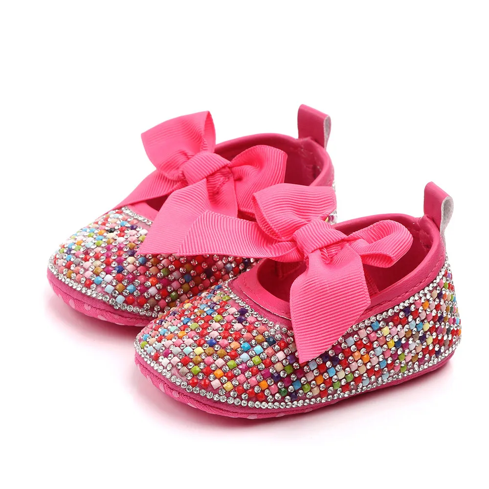 Baby Girls Sparkly Bow Rhinestone Princess Dress Shoes Infant Crib Shoes Mary Jane Flats supplier