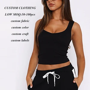 Summer Hot Selling Basic Solid Color Fitness Vest tank Tops t Shirt Custom U Neck Women Sexy Slim Fit Ribbed Sleeveless tank Top