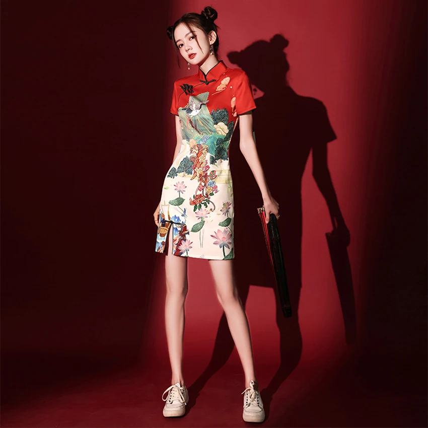 2025 Cheongsam Short Modified Red Bridesmaid Dress - Elegant