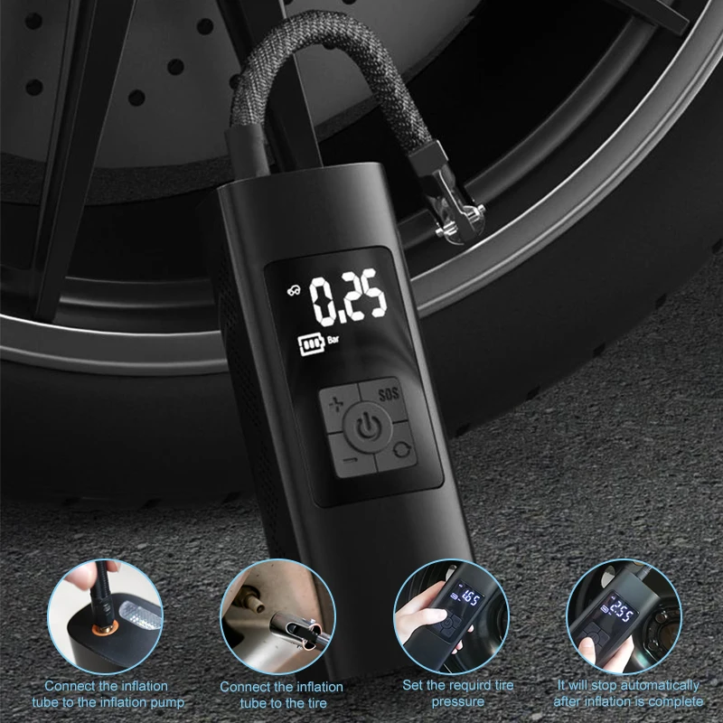 Electric Inflator Pump Portable Mini Wireless Smart Digital Air Compressor Tire Pressure Detection For Car Bike Motorcycle Balls details