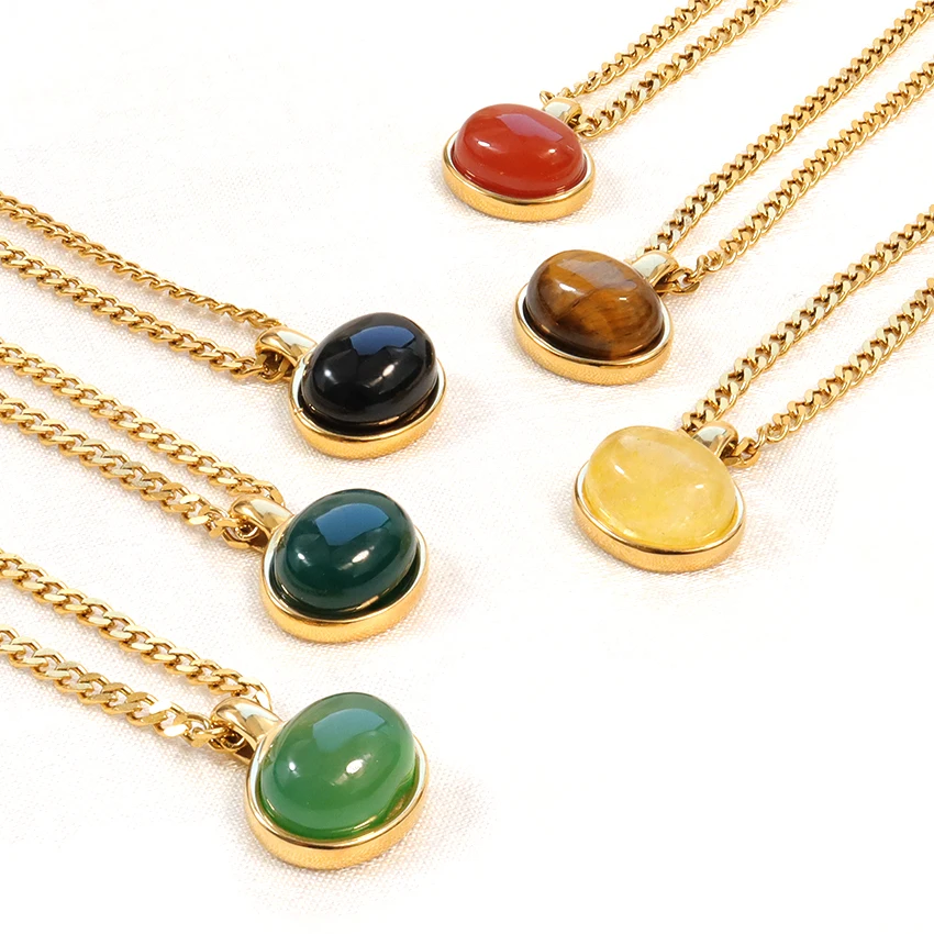 Custom Natural Gemstone Pendant Necklace – Choose Your Stone & 18K Gold Plated Chain - View #5