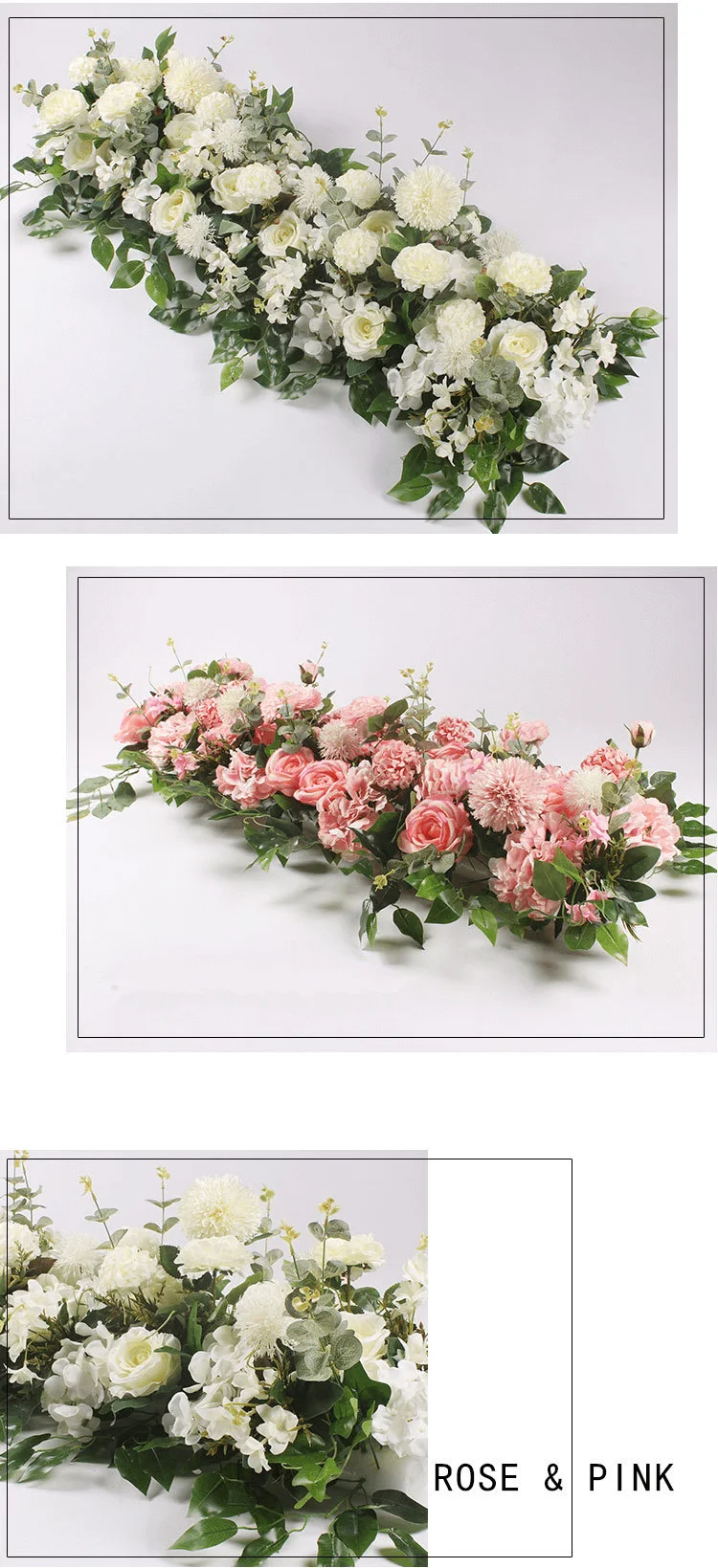 White Silk Flowers Runners Row Floral Artificial Flower Table Runner Wedding Arch Flower For