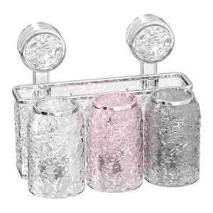 Modern Luxury Round Plastic Toothbrush Three-Cup Set for Home Bathroom Storage for Hotels Boxed