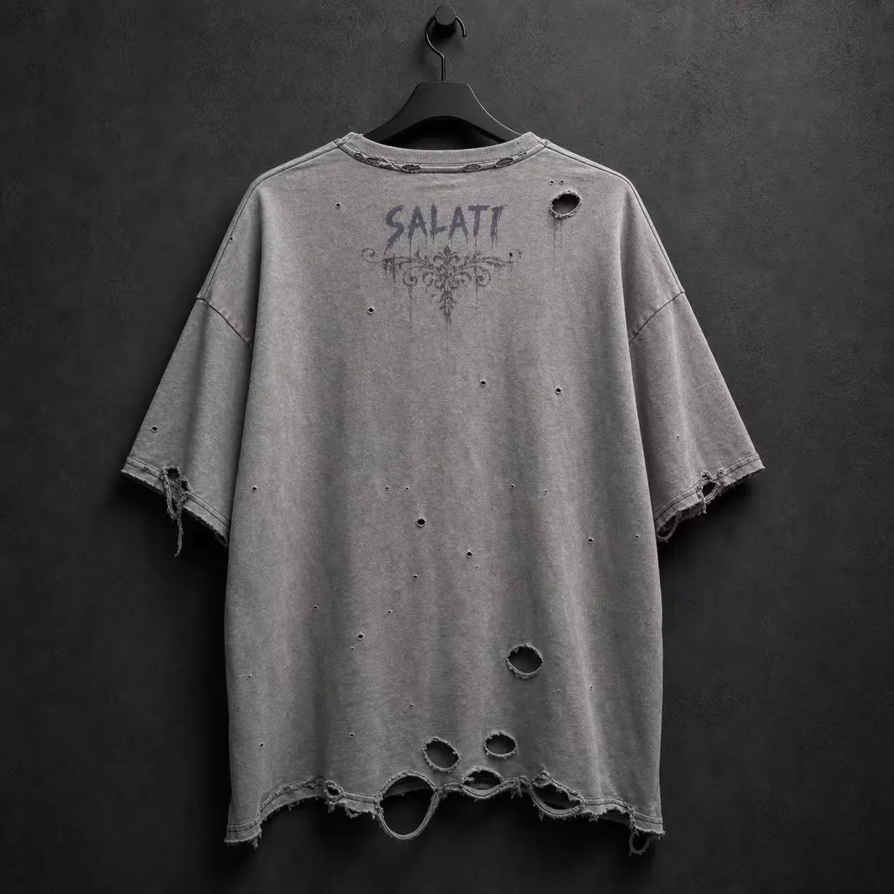 Wholesale Gray Washed Graphic T Shirts Oversized Distressed Portrait Print Ripped Y2K Streetwear Men Short Sleeve T Shirt gallery 3