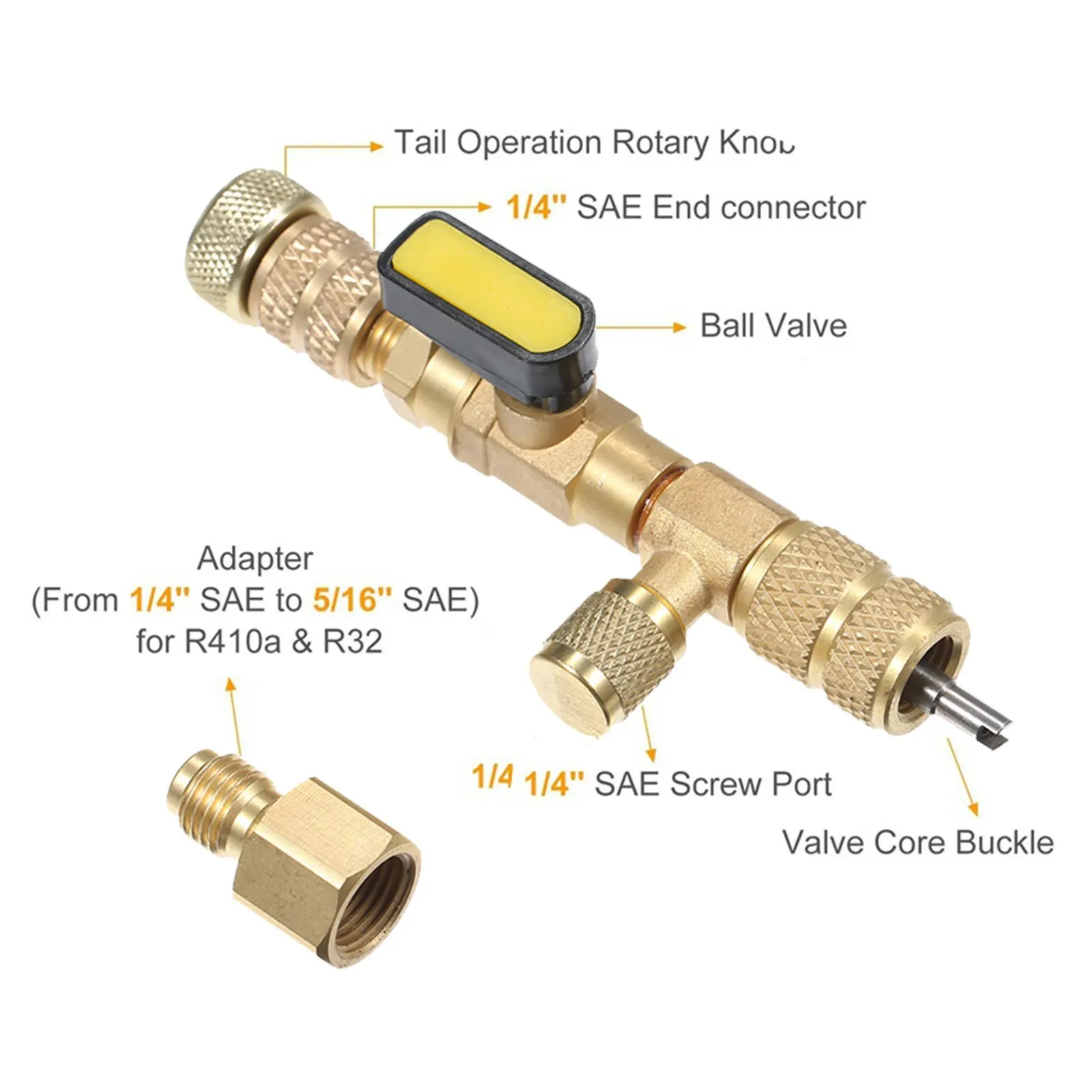 Strumento per la rimozione del nucleo della valvola con porte SAE 1/4 e 5/16 a doppia dimensione, 4 nuclei della valvola con teflon, compatibile con R22 R410