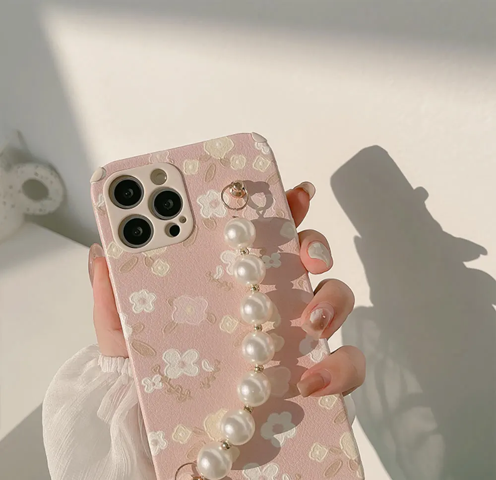 Chain Phone Case For Iphone X 7 8 10 11 12 13 14 15 Max Pro Plus Crossbody Oil Painting Flower Pearl Sjk180 Laudtec factory