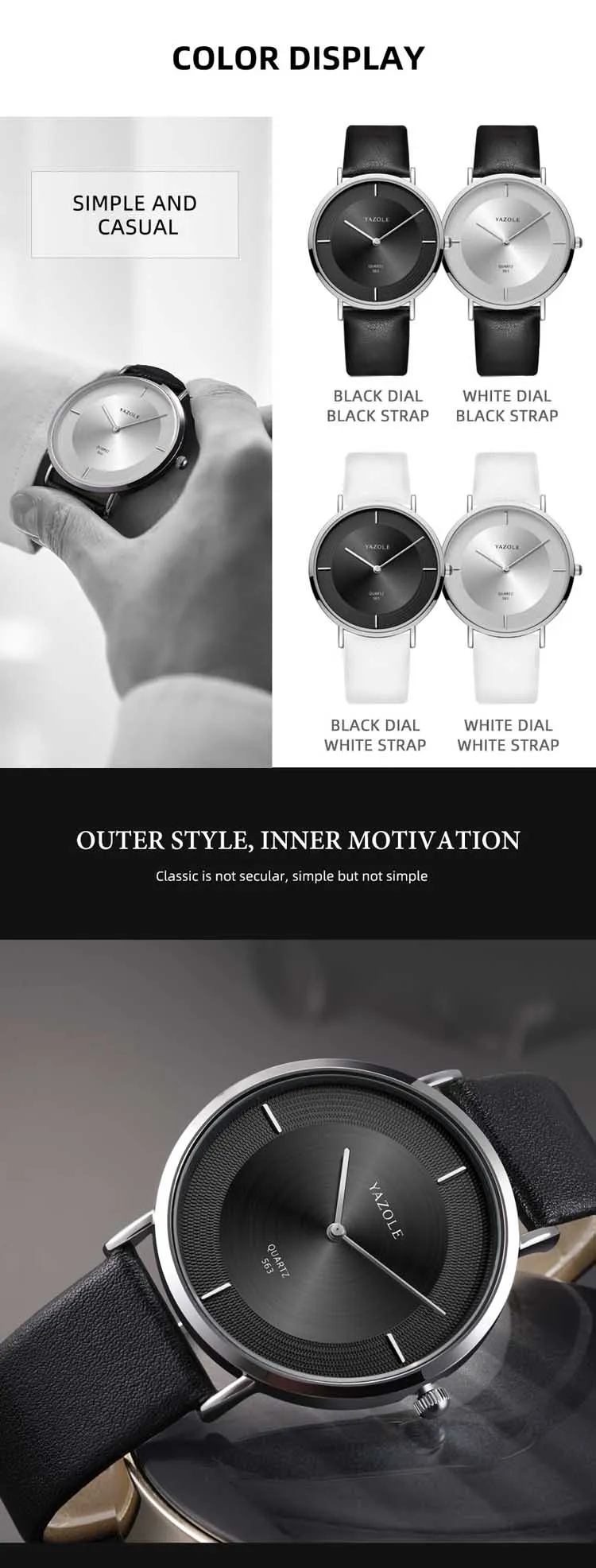 Yazole – montre à quartz unisexe de haute qualité, bracelet en cuir PU original, étanche, lumineuse, Concise, décontractée, usine, 563