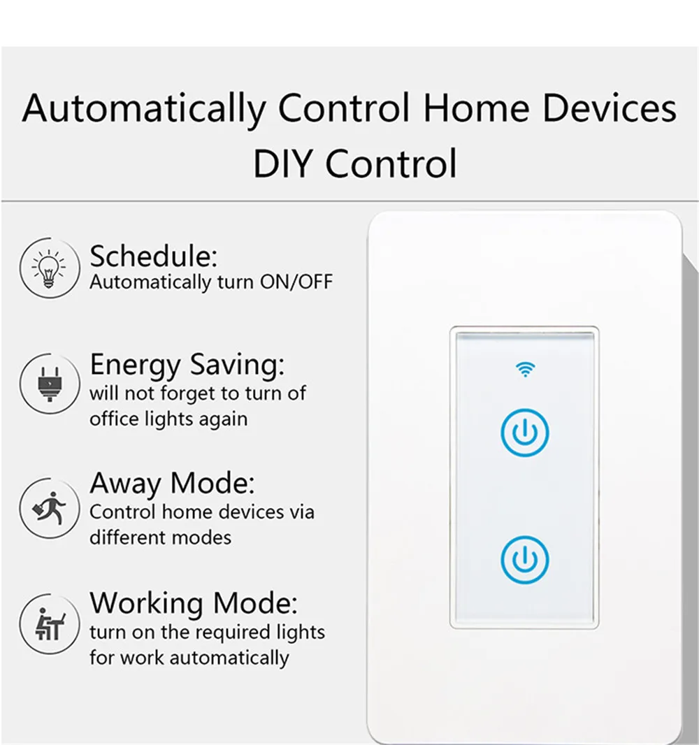 US Hot Homekit Wireless Control 2 Gangs Tuya Smart Home Auto Switch Wifi Smart Timer Wall Switch LED Light Smart Touch Switch